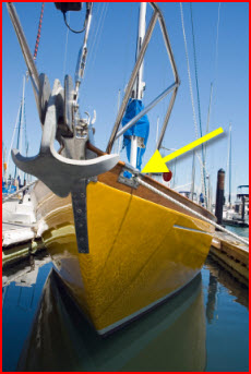 Get ready now for rough weather in port. Smooth sharp chock corners &##x28;yellow arrow&##x29;, add chafing gear, line the hull with fenders, and double up your docking lines.