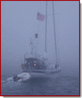 Your crew will look to you to keep them safe when in or near an area of low visibility. Know your Navigation Rules so that you can sound the correct signals and show the proper lights. &##x28;photo courtesy