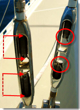 Make sure that you can see at least 1&##x2f;2 of the threaded wire rope end inside the turnbuckle body. Replace broken or missing cotter pins right away. Follow the steps below for sailing safety.