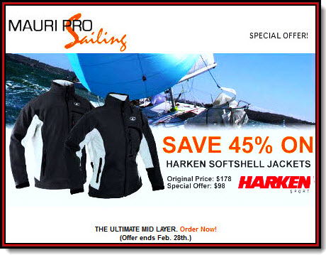 Less than a week left to take advantage of this super deal from Mauri Pro Sailing. Save up to 45&##x25; on men&##x27;s and women&##x27;s Harken softshell sailing jackets for mid-layer warmth in sailing or outdoor sport