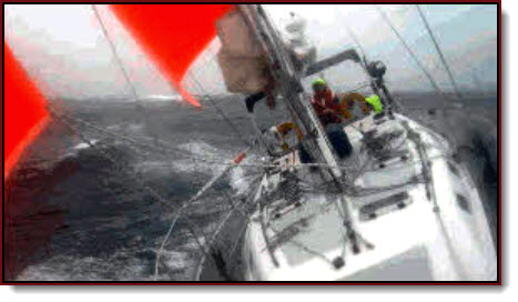 Reduce sail and slow the boat in heavy sailing weather. This balances the helm, reduces heeling, lessens the strain on sailing rigging, and gives a more comfortable ride.